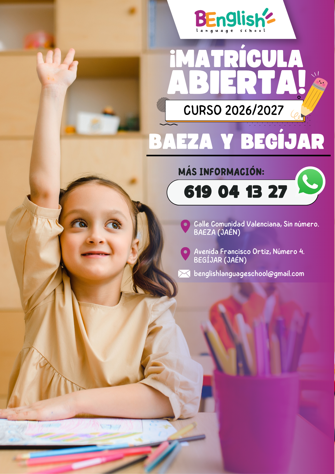 Matrícula abierta curso escolar 2026/2027 Matrícula abierta en nuestros centros de Baeza y Begíjar